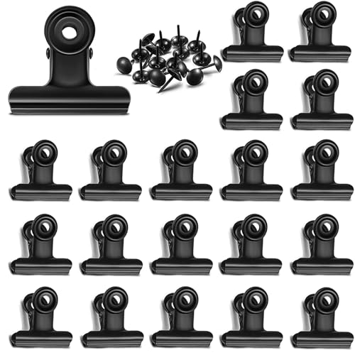 YUCHIYA 20 Pack Metal Clips with 20 Push-pins, Mini Binder Clips, Black (1.25 Inch) - color: Black, size: 1.2 inch