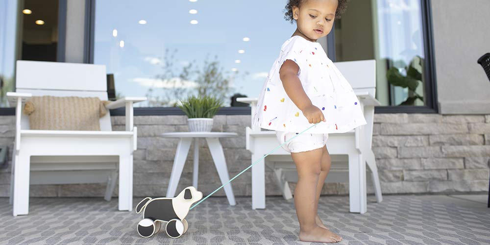 LOVEVERY |The Pull Pup | Wooden Push Pull Toy, Black/White/Natural Wood, Sustainable Toy for Toddler, Ages 18+ Months