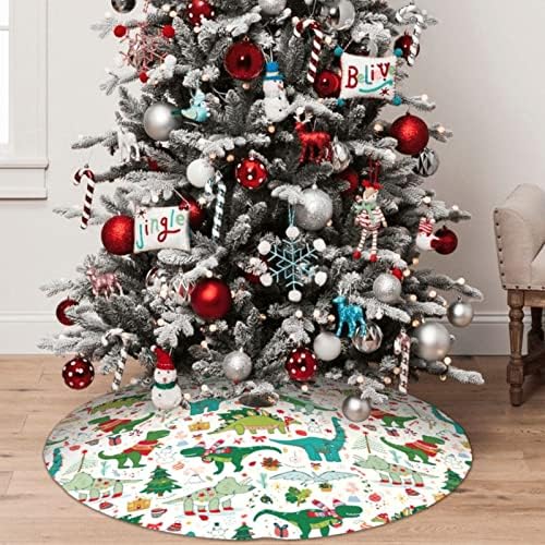 Cute Christmas Dinosaur Christmas Tree Skirt 30 Inches Animal Tree Skirt Xmas Tree Mat Holiday Party Supplies Christmas Tree Decorations