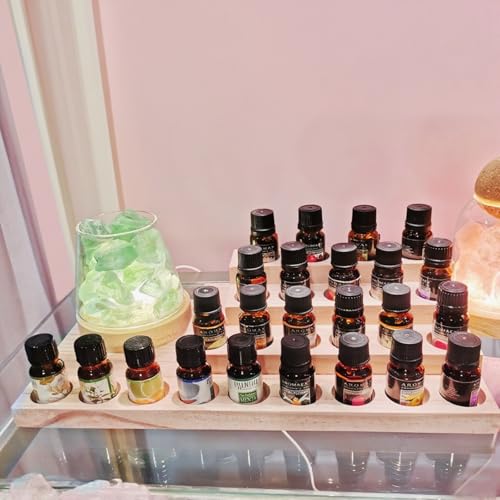 Wooden Essential Oil Rack 4 Tier Essential Oil Holder Shelves for Oil Solid Wood Essential Oil Organizer 25-Bottle Essential Oil Display Stand Tabletop Storage Rack for 5-20ml Bottles - style: 4 Layers-3