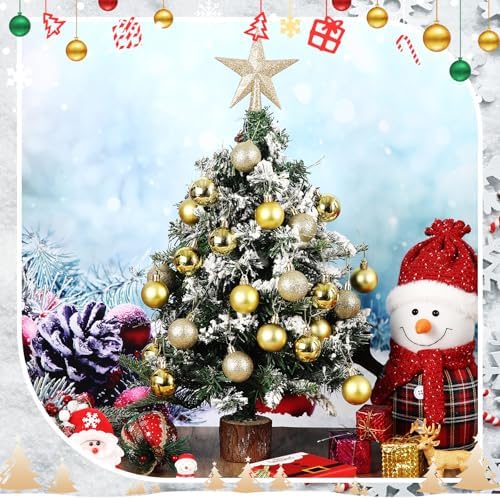 RoundFunny 25 Pcs Mini Christmas Balls Ornaments Set 1.57 Inch Christmas Day Ball Topper Star Tree Hanging Ornaments for Party Decoration(Gold)