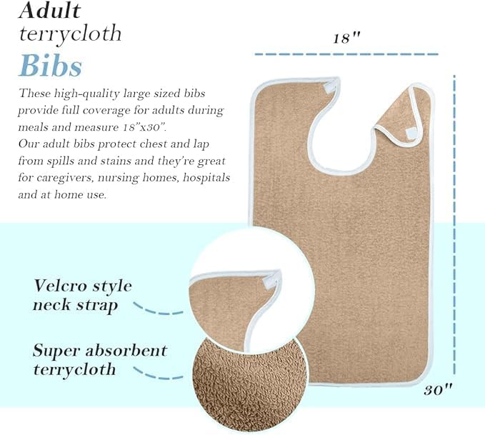 Avalon Towels Adult Bibs for Women 100% Cotton Bib for Adults for Eating - Terry Cloth Adult Bibs for Men Clothing Protectors