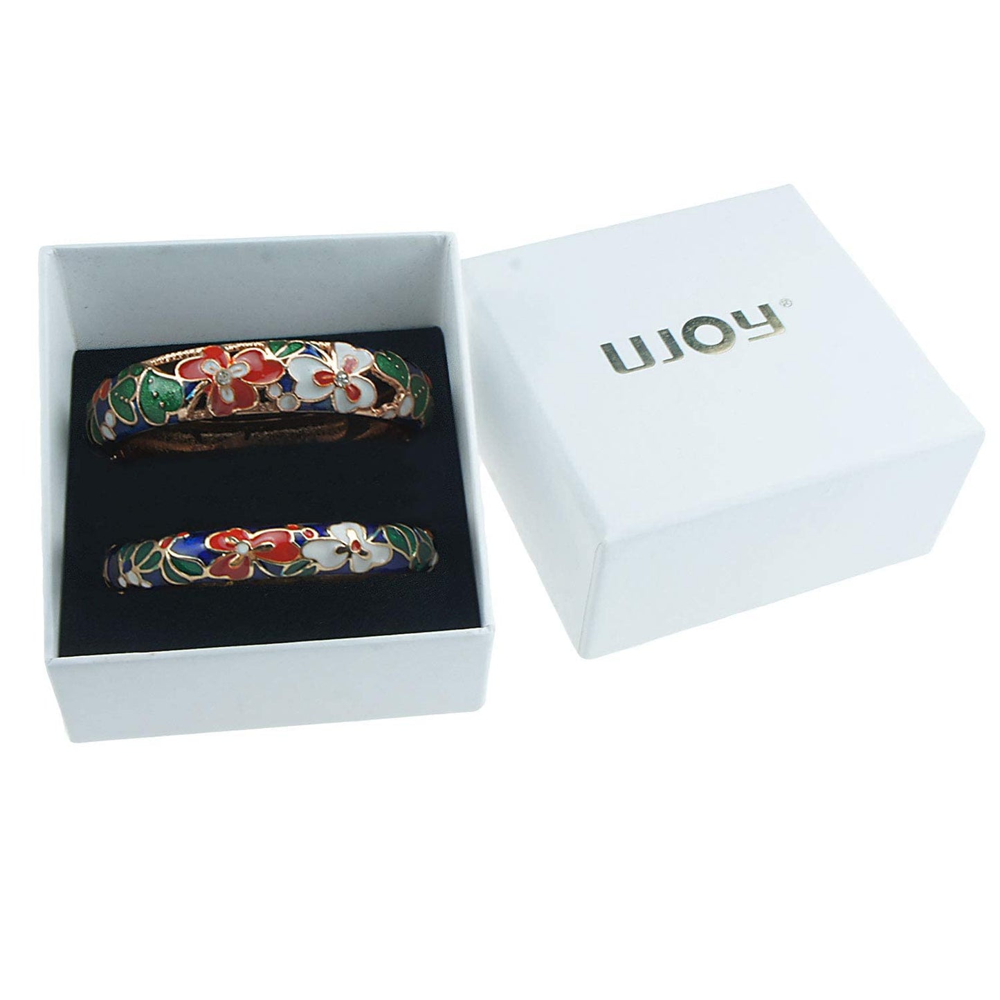 UJOY Fashion Cloisonne Bracelets Plated Leaf Filigree Enameled Womens Gifts Bangles Spring Hinged 88A22 Navy Blue