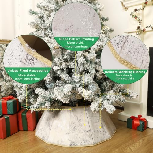Blissun Fabric Christmas Tree Collar, Xmas Tree Ring, Willow Christmas Tree Skirt for Christmas Tree Decorations (Concrete Beige)