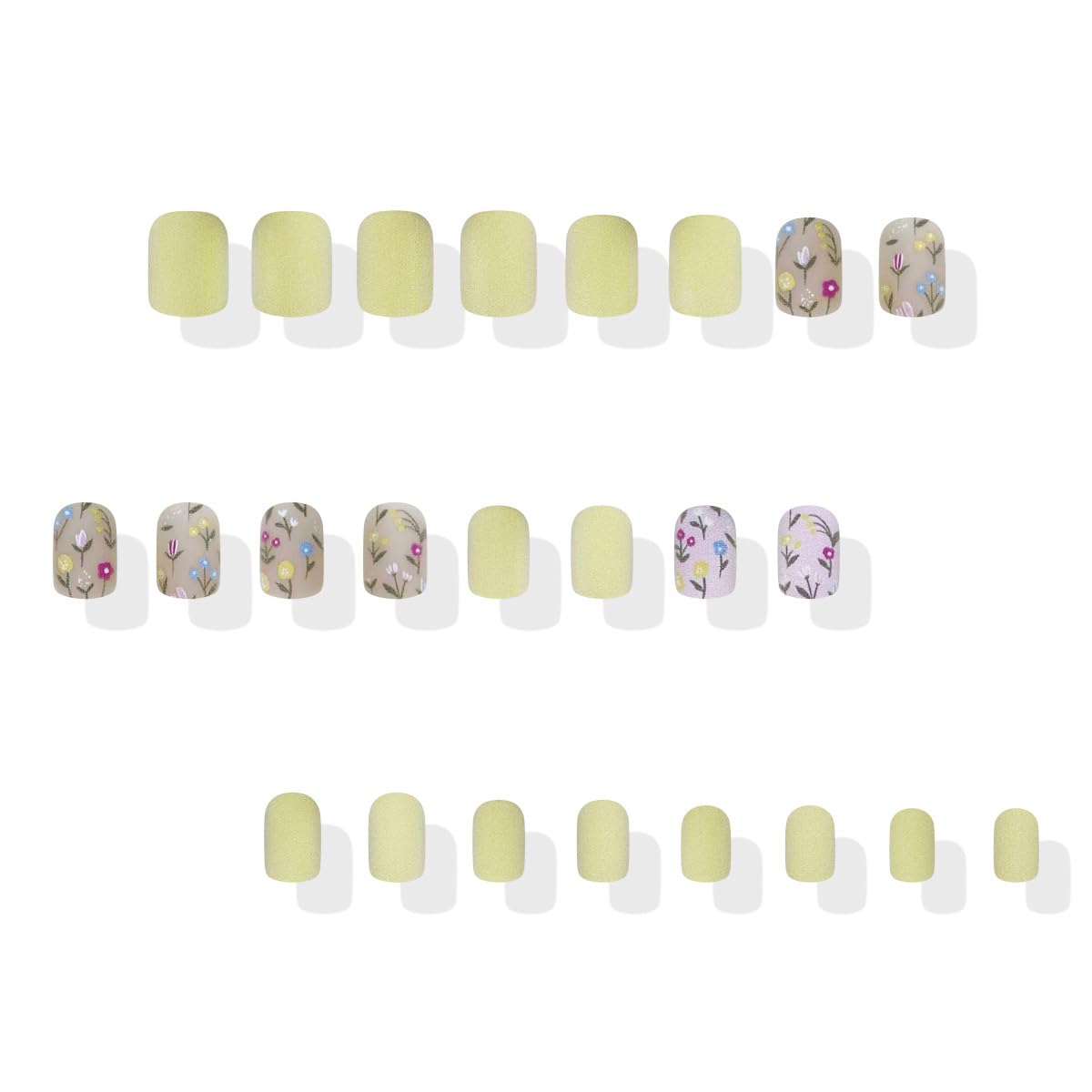 Yellow Press on Nails Short Square Fake Nails Spring Summer Nails Press ons with Wild Flower Design Full Cover Stick on Nails for Women Manicure,Matte | Reusable | Easy Apply | 24Pcs
