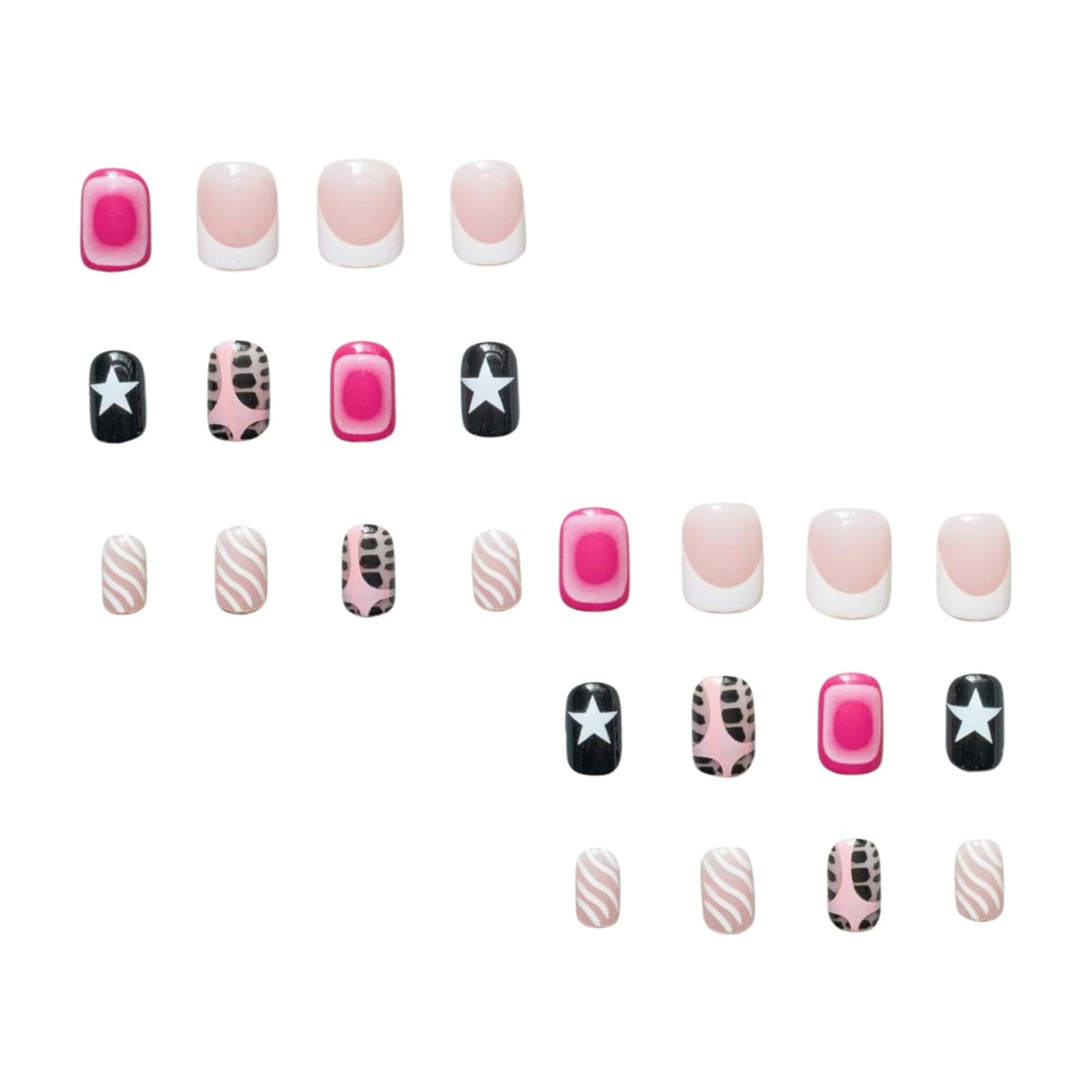 IMSOHOT Press on Nails Short Square Fake Nails Pink Ombre & Black White Pattern False Nails Cute Acrylic Nail Supplies Y2K Squoval Glossy Full Cover Stick on Nails for Women Girls