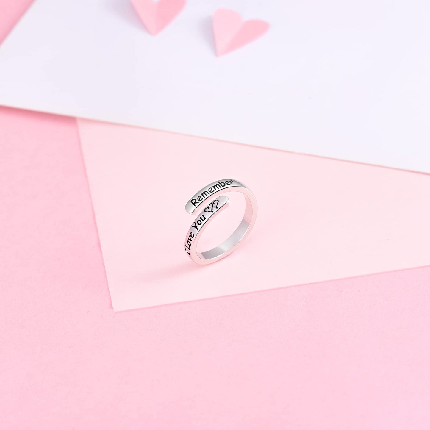 Silver Adjustable Ring Inspirational Jewelry S925 Sterling Wrap Open Ring for Women (I love you)