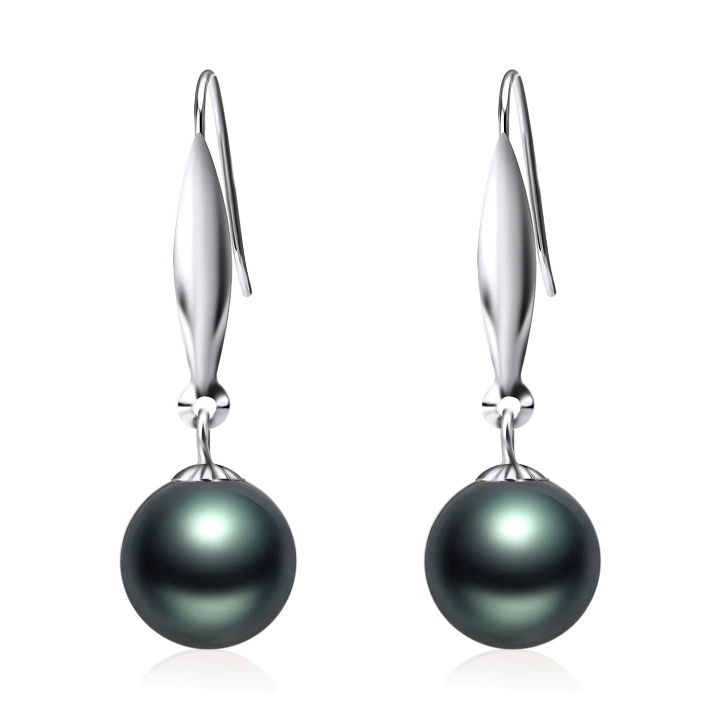 SISGEM 18k White Gold Simulated Black Freshwater Cultured Pearl Dangle Earring, 8 mm