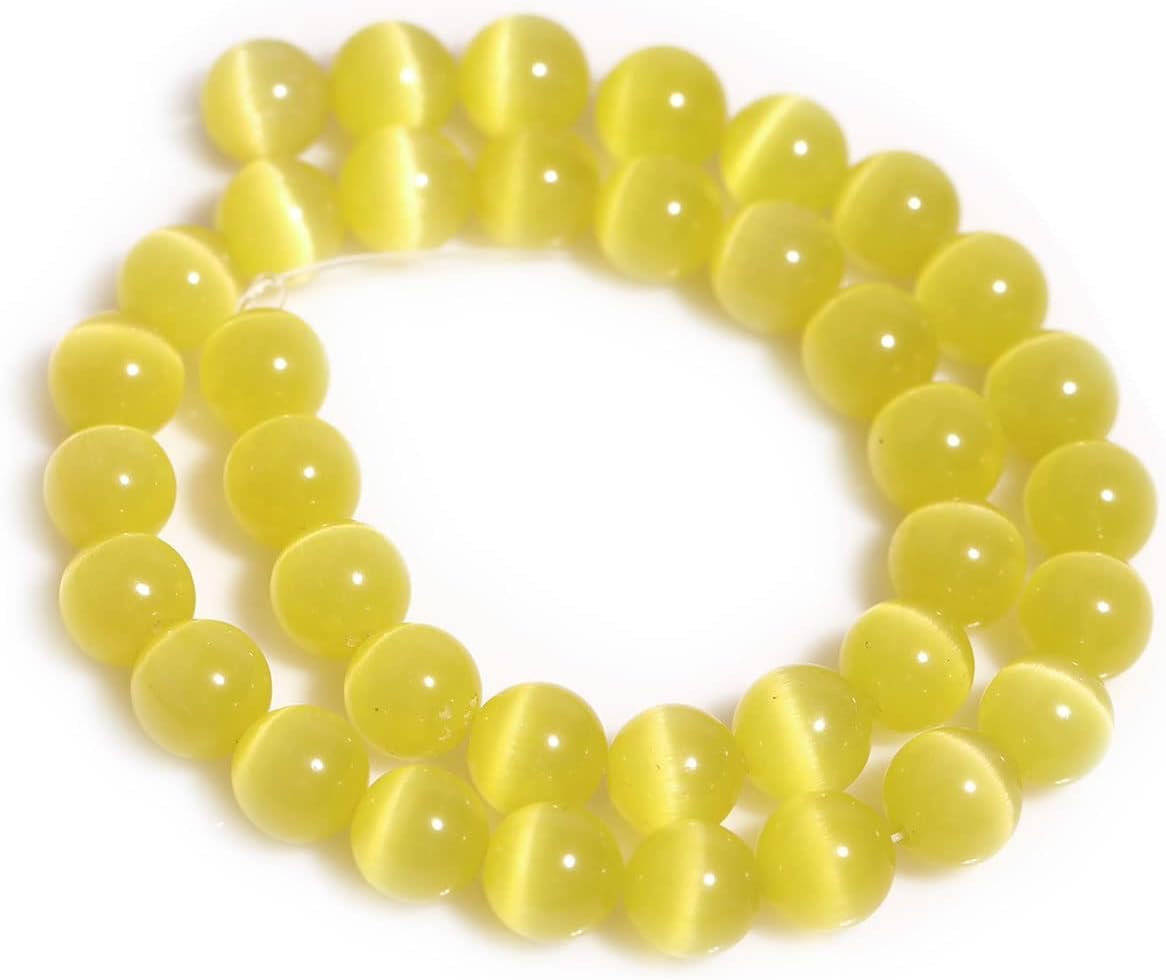 HAAMIIQII 45pcs 8mm Yellow Cat Eye Beads Round Loose Gemstone Beads for Jewelry Making Strand 15 Inch
