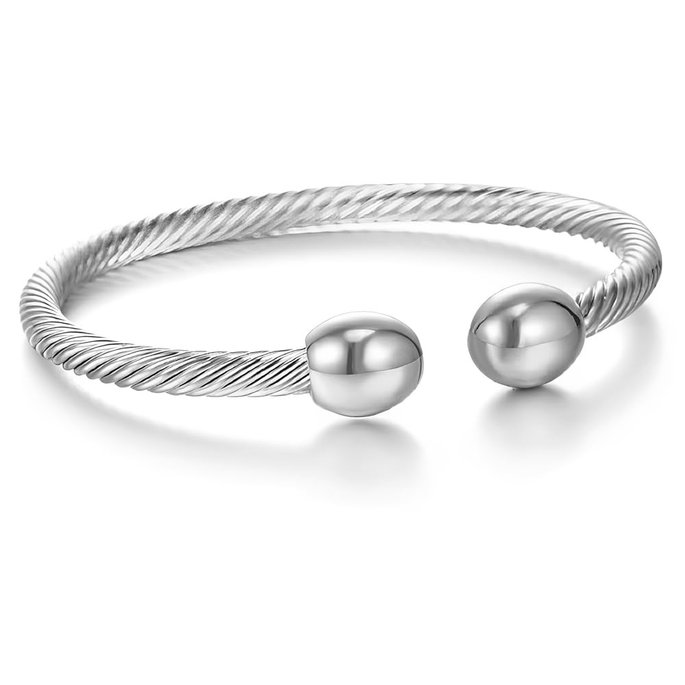 NewZenro Elegant Magnetic Bracelet Copper Magnets Bangle For Women Men Gifts for Father's Day (Silver)