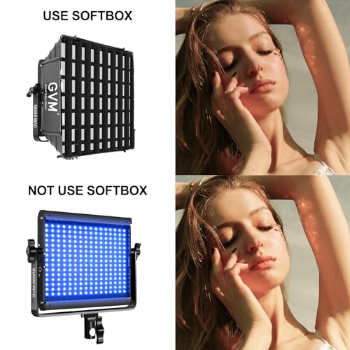 GVM RGB Photography Lighting Kits with 2 Softboxes, 880RS 60W Studio Lights with Bluetooth Control, 2 Packs Video Light with 18 Lighting Scenes, led Panel Lights for Video Recording, 8330lux/0.5M - size: 2 Packs with Softbox