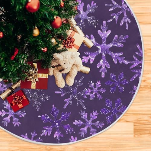 Christmas Purples Snowflakes Tree Skirt Seasonal Tree Mat Xmas Tree Base Cover Mat Home Holiday Party Indoor Outdoor Decorations Ornaments 35.4 Inches