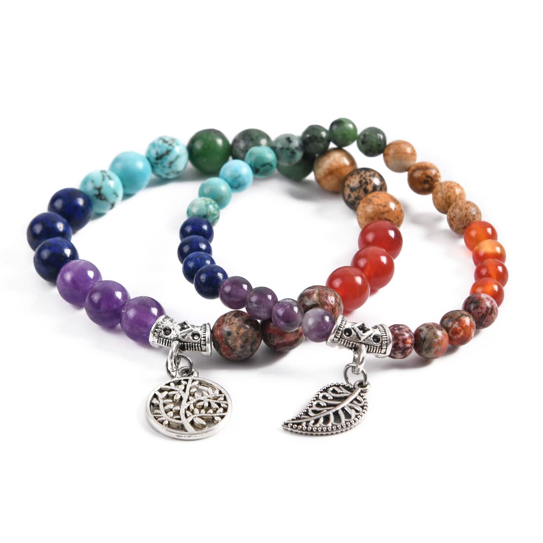 YGLINE 2 PCS Healing Crystal Bracelets for Women Natural Stone Beaded Stretch Bracelet Jewelry Gifts