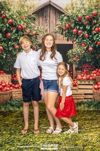 Kate Fall Red Apple Orchard Barn Backdrop Photo Background Studio Props,7x5ft