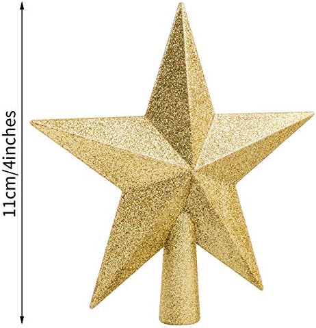 URATOT Glittered Christmas Star Tree Topper Christmas Decorative Holiday Treetop Shatterproof Star Ornament for Holiday Christmas Tree Decoration, Gold, 4 Inch