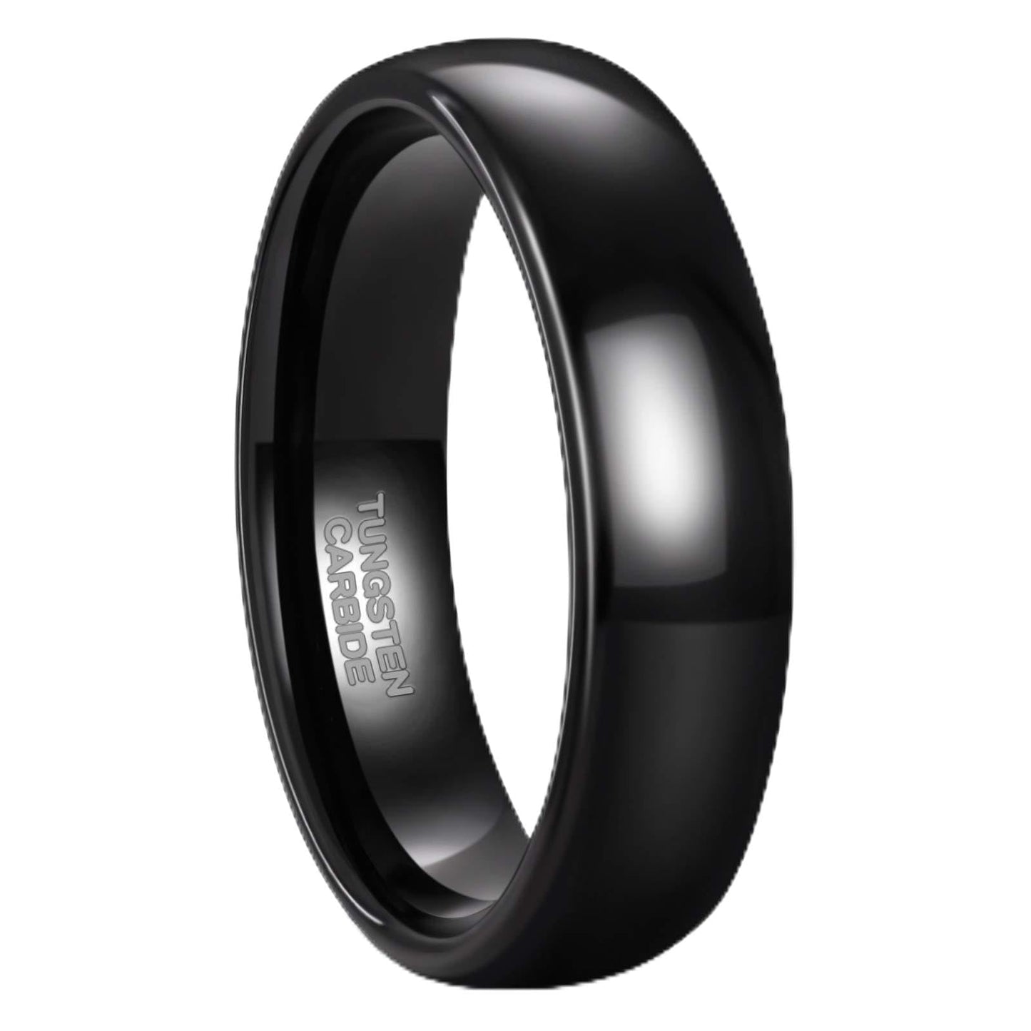 Greenpod 6mm Tungsten Carbide Rings for Men Women Dome Polished Classic Black Wedding Band Size 6