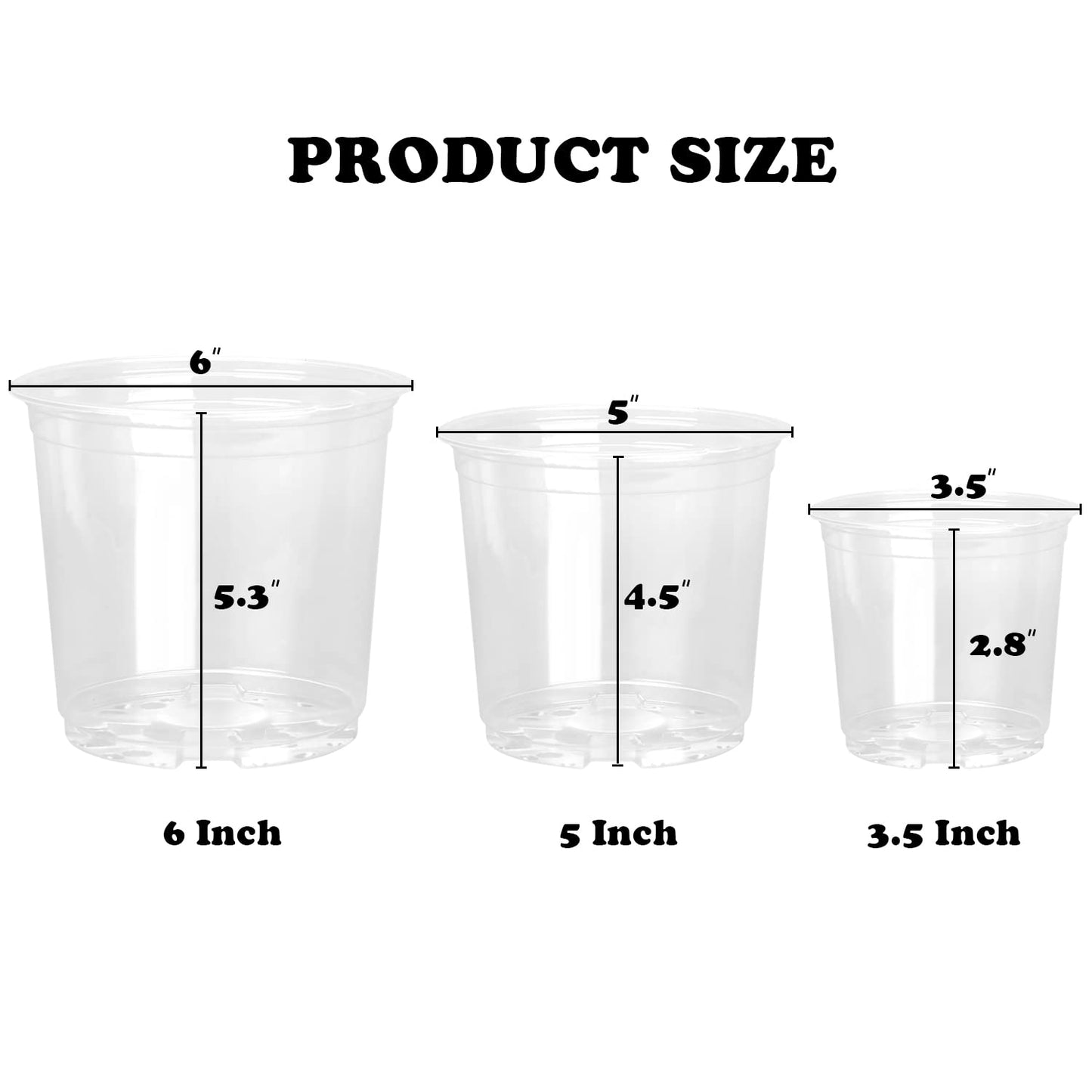 RAOOKIF 6/5/3.5 Inch Clear Nursery Pots with Drainage, 24 Pack Clear Nursery Pots for Plants, Flexible Plastic Garden Flower Pot