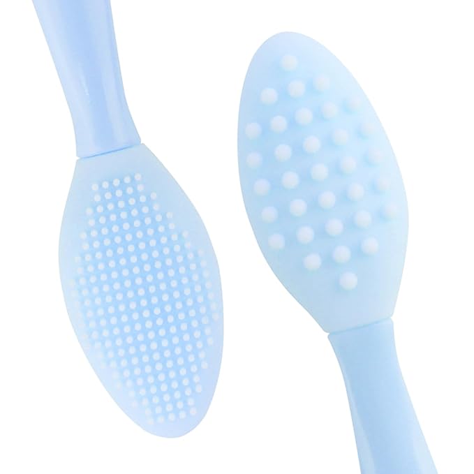 Lip Scrub Brush,Double-Sided Silicone Exfoliating Lip Brush Tool for Smoother and Fuller Lip Appearance,Blue,2pcs