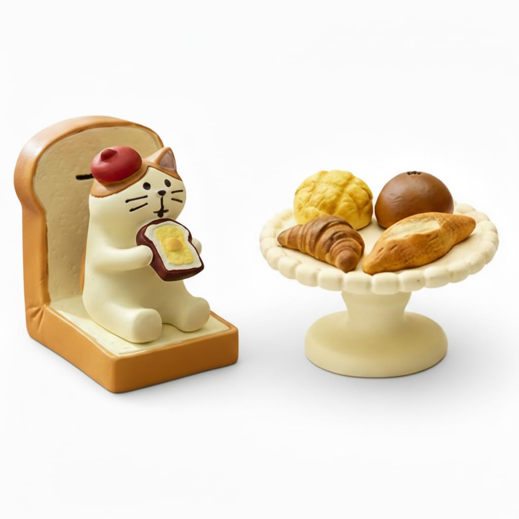 Gafochen Cute Mini Bread Cat Figurine Set – Kawaii Resin Cat with Miniature Dessert Table Figure for Desk Shelf Home Decor, Adorable Cat Lover Gift (Bread Set)