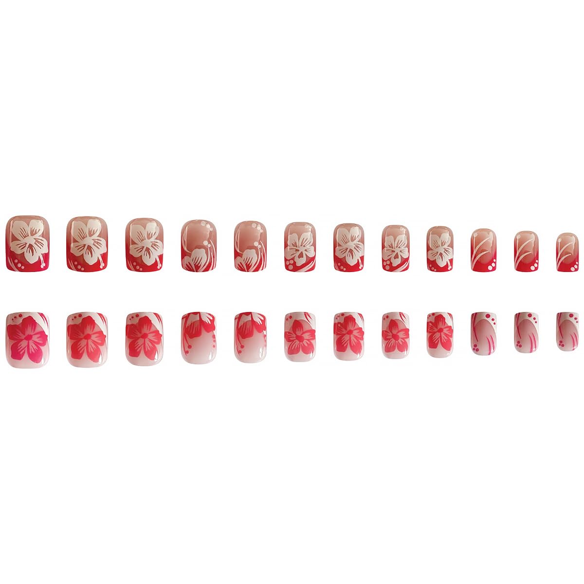 Pink White French Tip Press on Nails Flower Fake Nails Short Square False Nails Spring Summer Glue on Nails Full Cover Artificial Stick on Nails for Women Girls DIY Manicure Salon 24Pcs