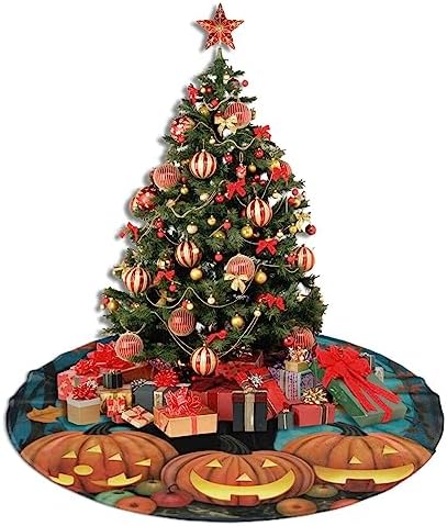 Black Cat Halloween Maples Christmas Tree Skirts 48", Xmas Tree Cloth Mats Trees Skirts for Decor Gift, Home Decoration