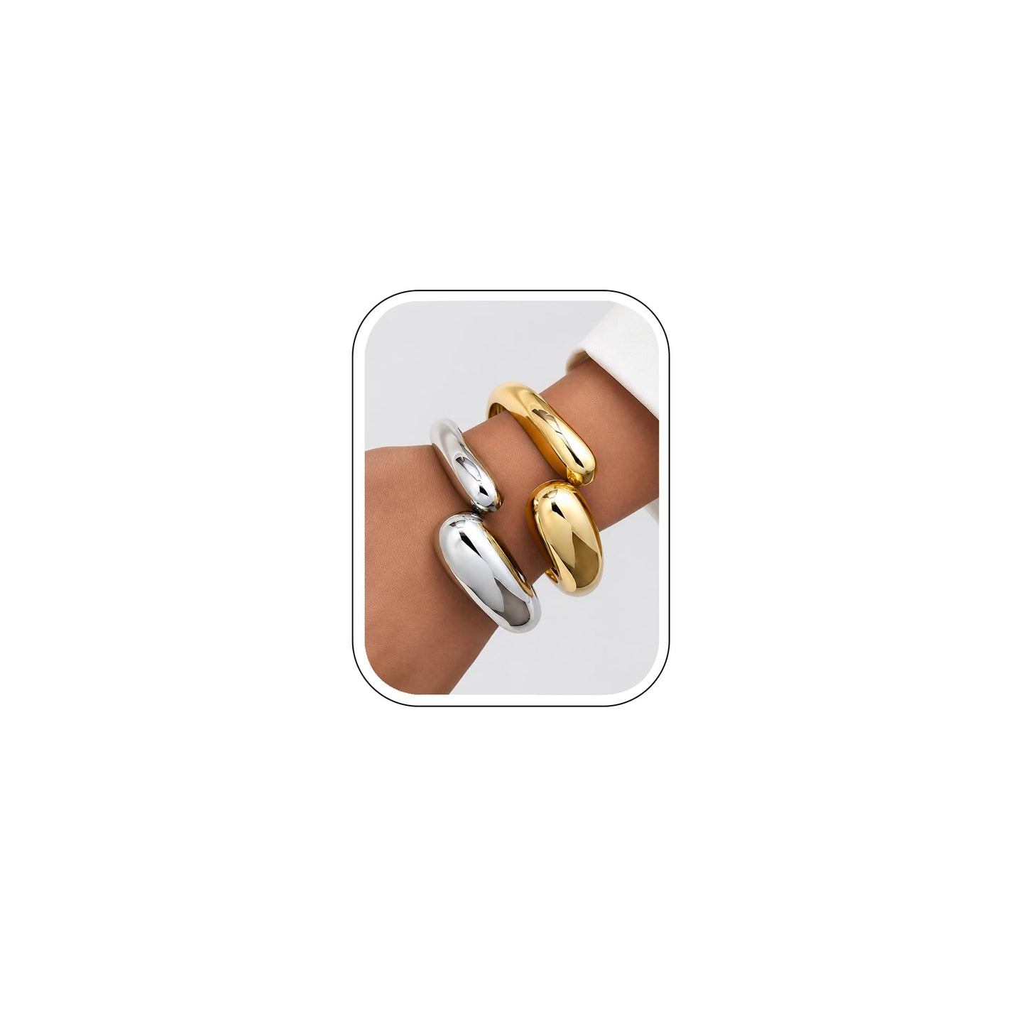 Chunky Gold Bangle Bracelets for Women, Dainty 14k Gold Plated Big Stackable Bangles Set, Trendy Statement Cuff Bracelet Stack Summer Beach Jewelry Gifts (2 Gold & silver bangles)