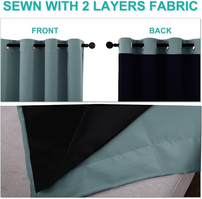 NICETOWN 100% Blackout Curtains 54 inches Long, Double-Deck Completely Blackout Window Treatment Thermal Insulated Lined Drapes for Small Window (Aqua, 1 Pair, 42 inches Width Each Panel)