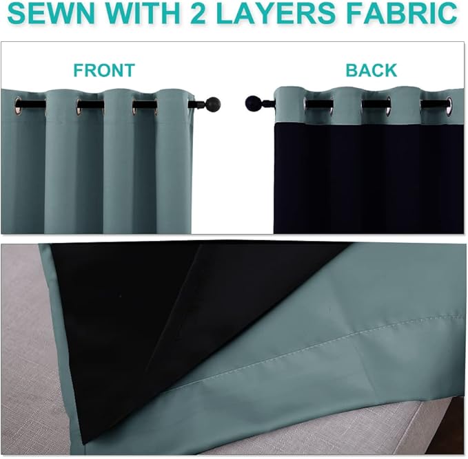 NICETOWN 100% Blackout Blinds, Set of 2, 46" x 96", Greyish Blue, Laundry Room Decor Window Treatment Curtains for Large Patio Sliding Door, Thermal Insulated Curtains for Bedroom