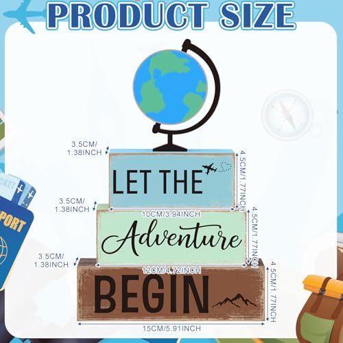 GlikCeil 4 Pcs Adventure Awaits Tiered Tray Decor Earth Day Adventure Wood Table Decoration Travel Party Centerpieces for World Bon Voyage Travel Around The World Party Home Office Desk Shelf Decors - style: Earth