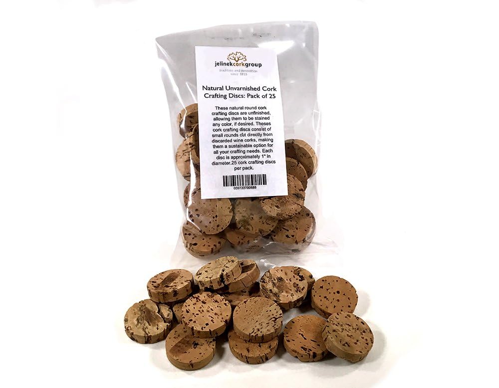 Natural Unvarnished Cork Crafting Discs Tiles (25 Pack)