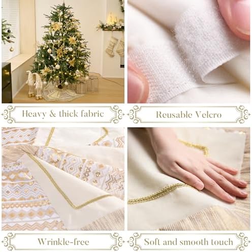 Valery Madelyn 48" White Gold Christmas Tree Skirt for Tree Decorations