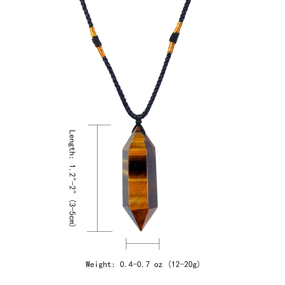 Runyangshi Tiger's Eye Healing Crystal Pendants, Double Pointed Natural Crystal Quartz Necklace 6 Faceted Chakra Crystal Wand Stone