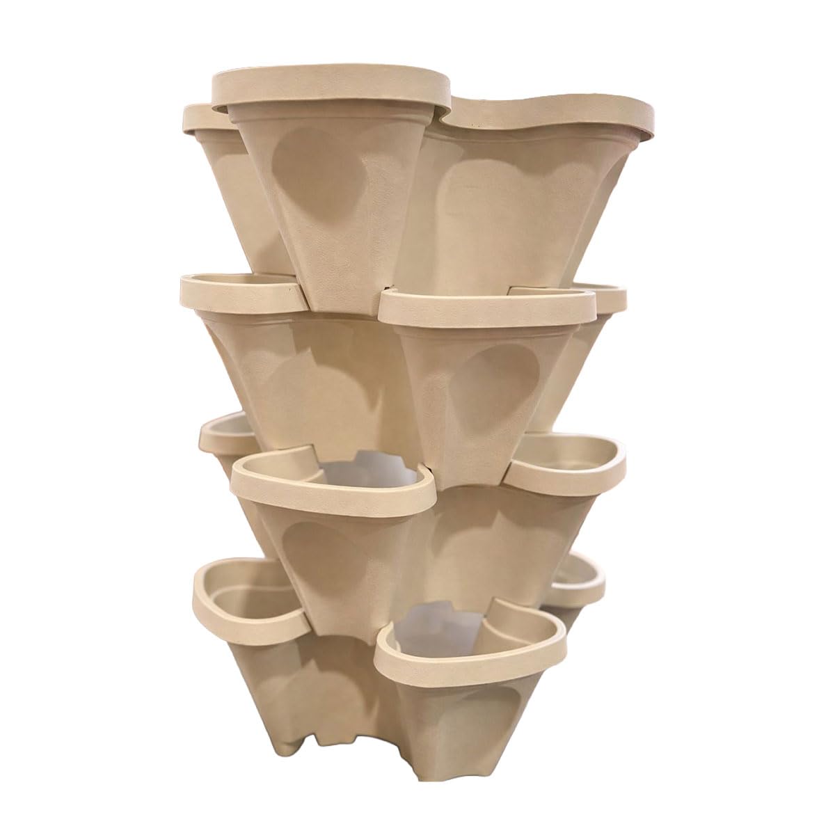 Stackable Vertical Planter Tower, 4 Tier Strawberry Planter,16 Plant Sites, Space Saving Garden Planter for Vegetables & Herbs, Indoor Outdoor, Made in USA (Desert Sand)