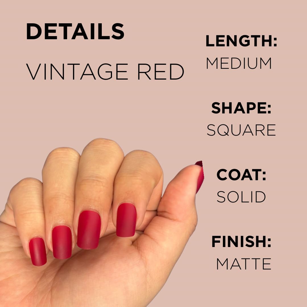 VINTAGE RED Press-On Nails by Lavaa Beauty | Medium Square | Red Matte Square Nails