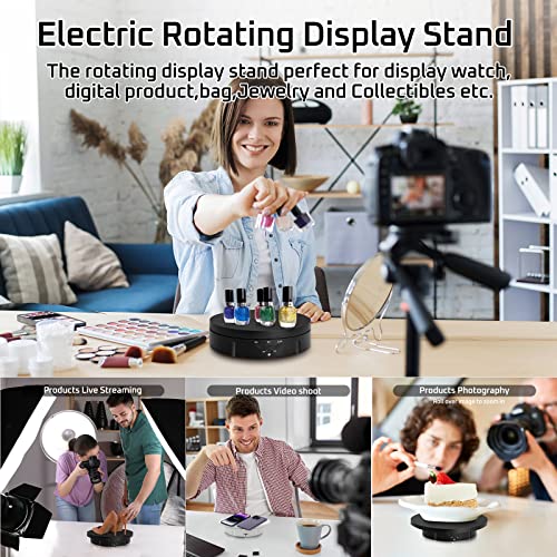 JAYEGT 3in 1 Motorized Rotating Display Stand with 5.74 /7.08/ 8.66 inch Replacement Cover，Max 22lbs Load , 360 Electronic Turntable for Photography Products (3 in1 / White/ With Remote controller) - color: White