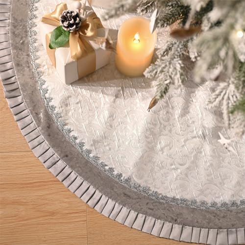 Valery Madelyn 60 Inch Sliver Christmas Tree Skirt for Tree Decorations