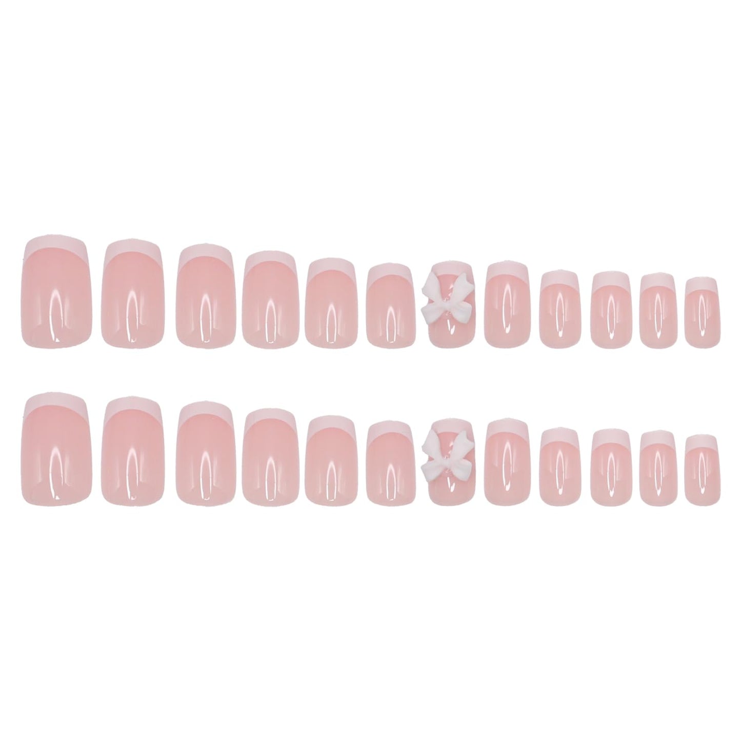 Press on Nails Short Square MABKJLF White French Tip Fake Nails False Nails with Designs Bow Charm Glossy Glue on Nails Stick on Nails Acrylic Nails for Women Girls 24 Pcs