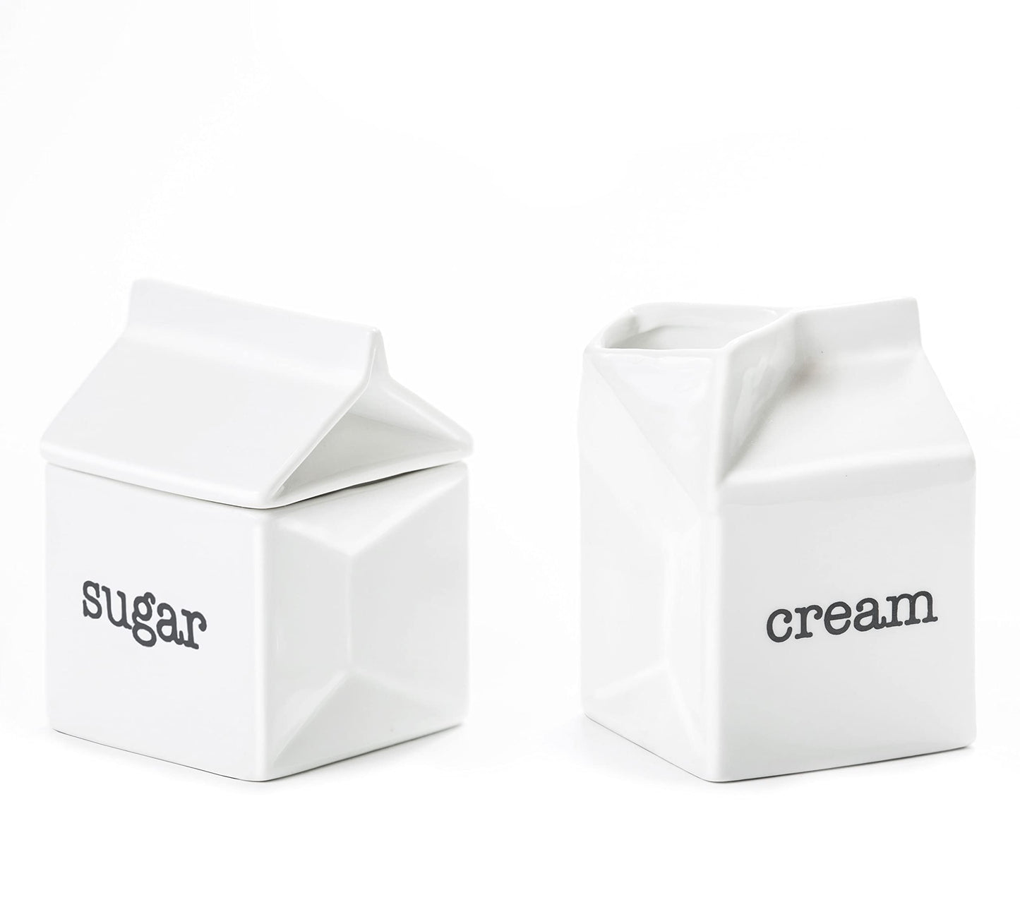 Ceramic Sugar and Creamer Set, Milk Carton Shaped White Cream Jug and Sugar Bowl with lid