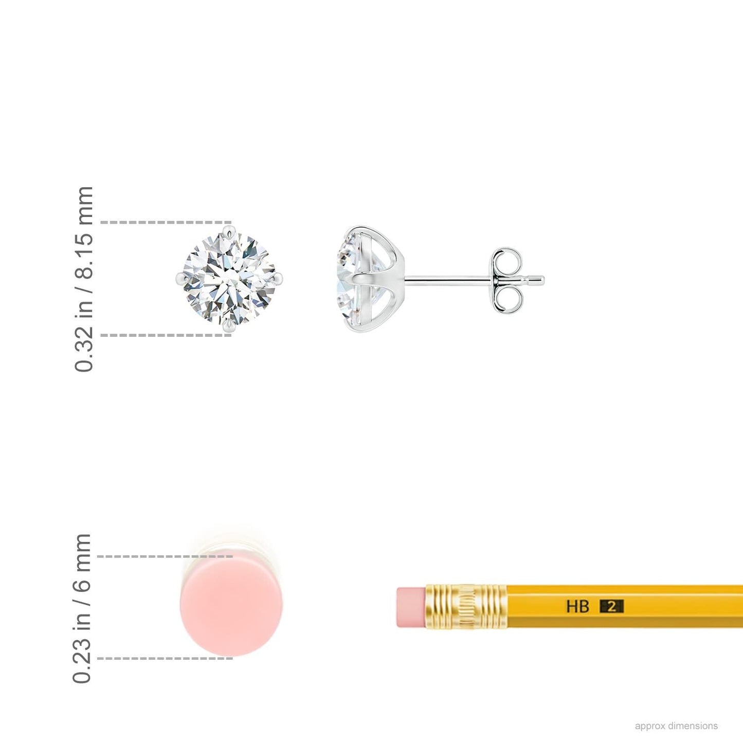 Certified Round Lab-Grown Diamond Solitaire Stud Earrings 14K Solid Gold (0.5 carat, 4.1mm, Color-H, Clarity-SI2)