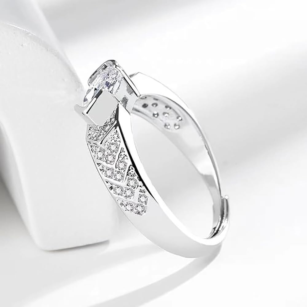 IMMUNOTRAX Adjustable Magnetic Moissanite Ring - Titanium Ion Wellness Jewelry for Energy Flow & Relaxation, Hypoallergenic Sparkling Gift for Women (White Gold, Size 7-10) (2Pcs)