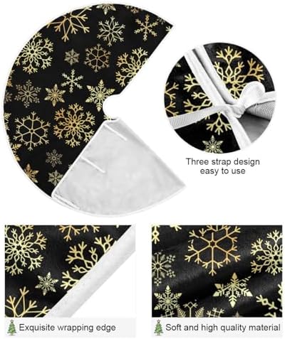 Christmas Tree Skirt 48 inch Gold Black Snowflake Rustic Xmas Tree Skirt Large Holiday Party Tree Mat Rustic Christmas Decorations New Year Xmas Ornaments