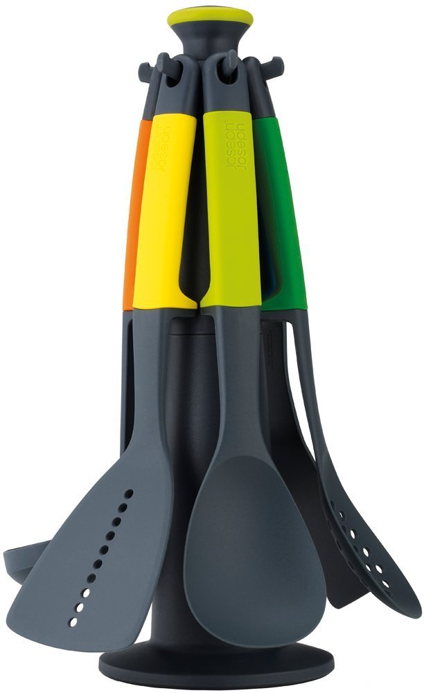 Joseph Joseph Carousel Nylon Kitchen Utensil Tool and Gadget Set with Rotating Storage Stand, 6-Piece Non Stick Tools with Ergonomic Handles, Multicolor