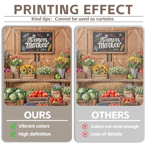 7x5ft Fabric Farmers Market Backdrop Fresh Vegetables Flowers Wooden Barn Spring Photography Background Baby Shower Birthday Party Decorations Photo Banner Props - size: 7'x5'