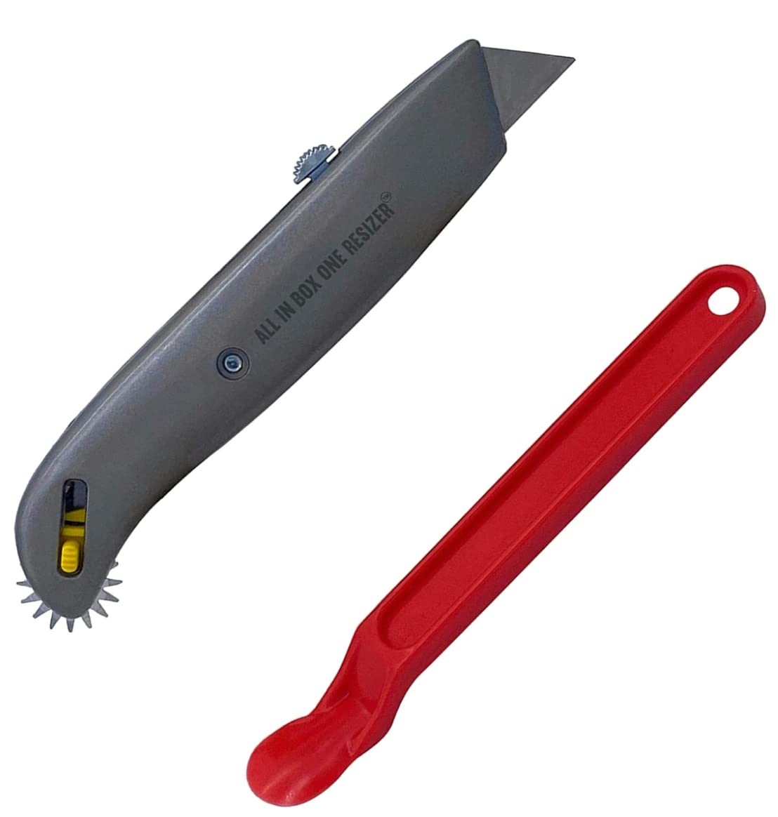 Box Resizer Tool - Handheld Box Cutter with Preforated Scoring Wheel to Reduce Cardboard Shipping Box Size - BUNDLE with Sticker Label Remover to Reuse Boxes