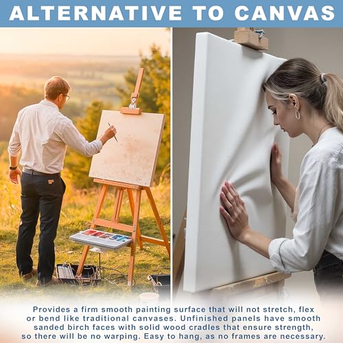 U.S. Art Supply 08" x 08" Unfinished Cradled Wood Panels for Painting, Studio 3/4" Deep (5 Pack) - Artist Depth Birch Wooden Wall Canvases - Mixed-Media Craft, Acrylic, Oil, Encaustic, Paint Pouring - size: 8" X 8", style: Square