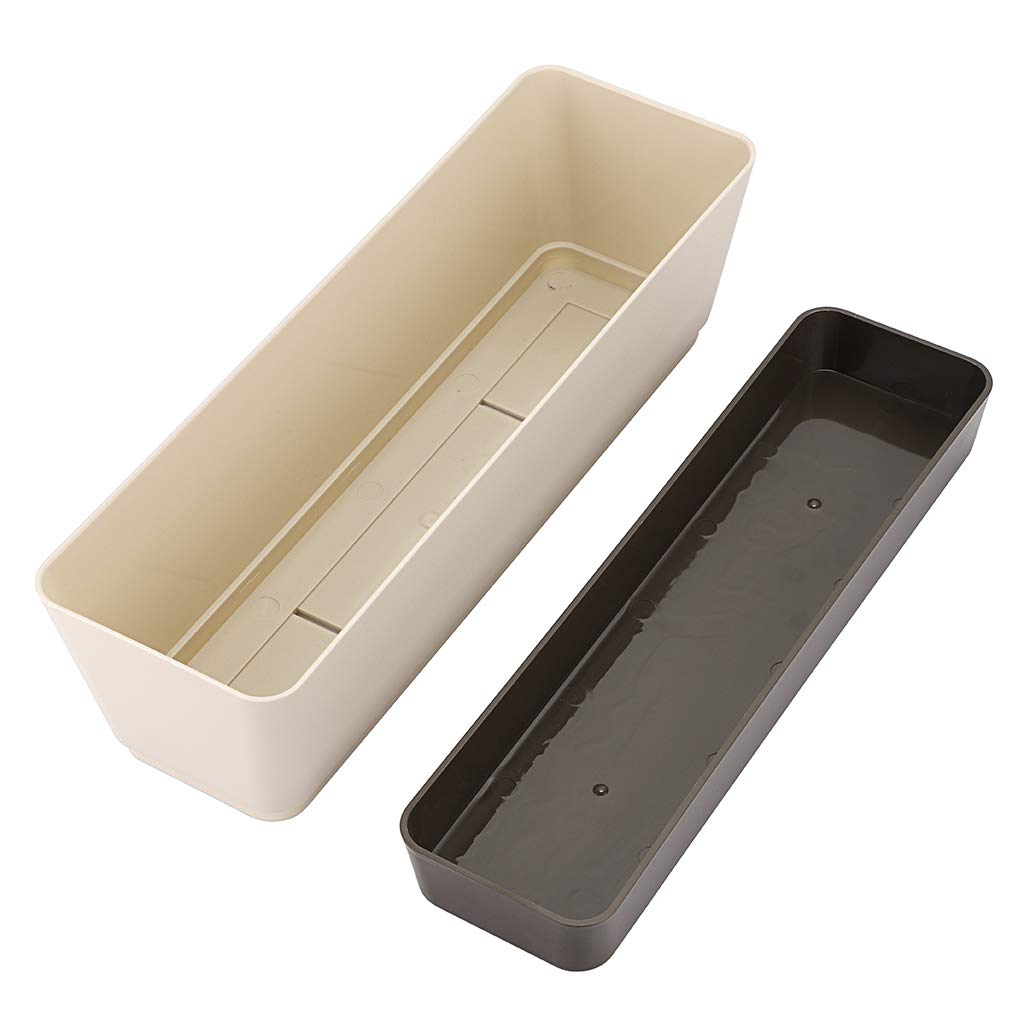 Skelang 3 Pcs Rectangular Plant Pot, 12" Watering Container with Drainage Hole, Window Planter Box with Saucer for Succulents, Flowers, Indoor Plants, African Violets