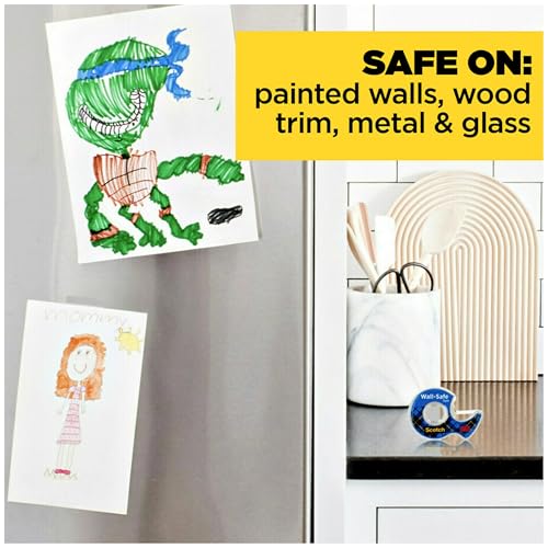 Scotch Wall-Safe Tape, 2 Dispensered Rolls, Sticks Securely, Removes Cleanly, Invisible, Designed for Displaying, Photo Safe, 3/4 in x 600 in (183-DM2) - size: 2 Rolls