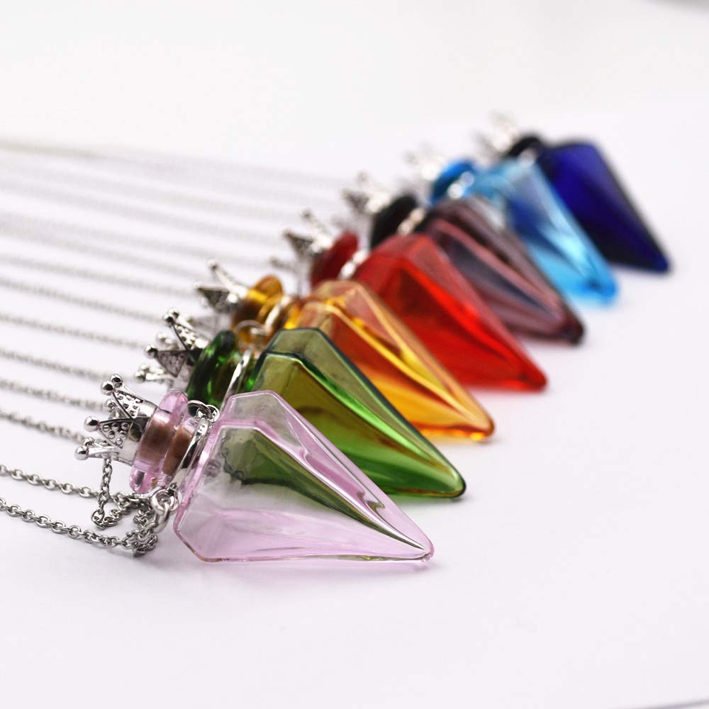 Colored glass Pendant Necklace Aromatherapy Perfume bottle necklace 50cm Stainless steel chain (Grape purple)