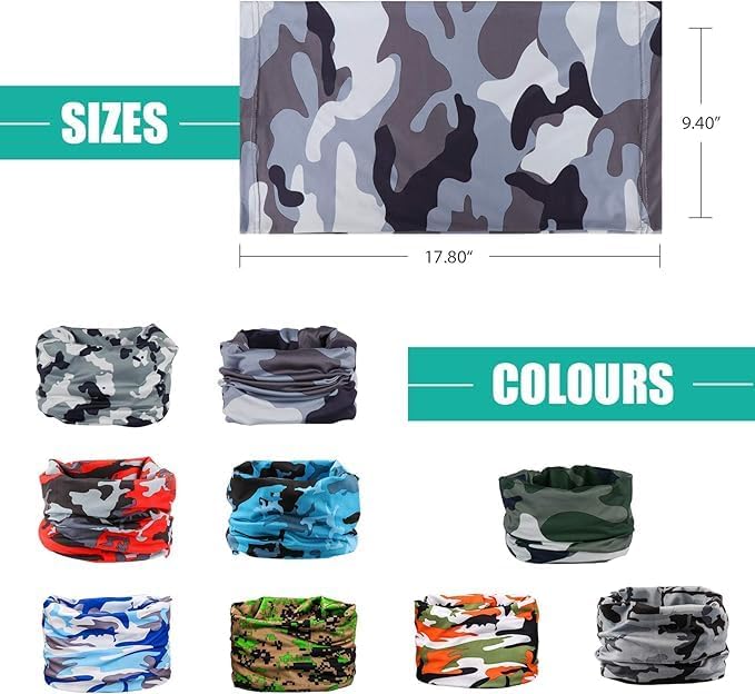 Sun Protection Face Mask Neck Gaiter - 9 Pack Breathable UV Protection Scarf for Men & Women, Hiking, Cycling, Fishing