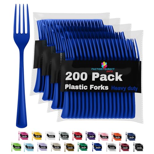 Party Solids Dark Blue Plastic Forks 200 Pcs Dark Blue Forks Disposable Utensils Heavy Duty Plastic Cutlery Set Disposable Cutlery Sets Flatware Sets Silverware Set Party Supplies & Party Tableware - color: Dark Blue